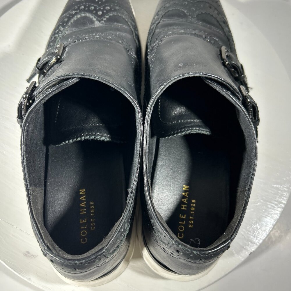 Cole Haan Wingtip Monk Strap Buckle Double Strap Womens Dress Shoes Size 9 Black - Picture 9 of 12